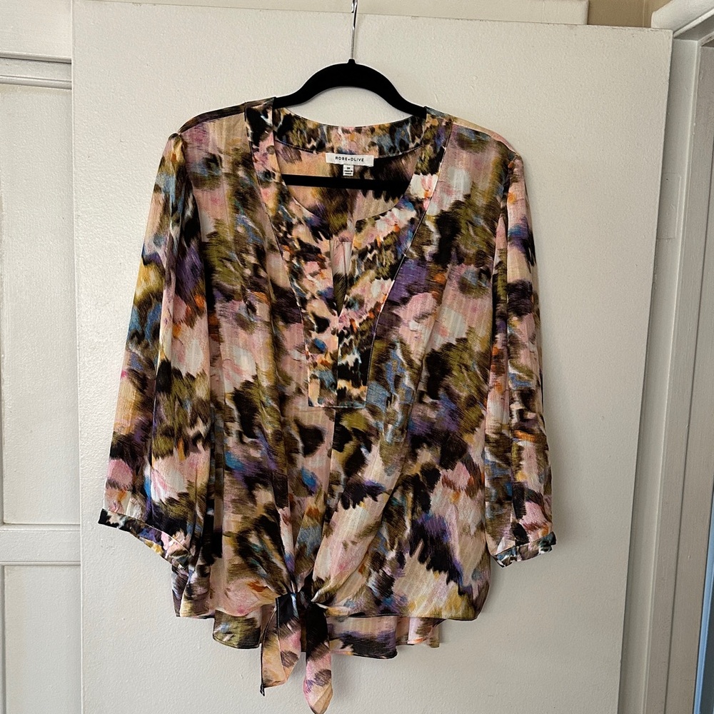 Rose & Olive Multicolor Abstract Blouse Fits like a 2X